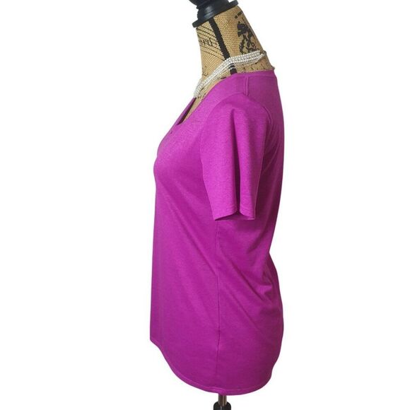 Nike Womens Athletic V-Neck Tee Med Magenta Pink Dri-Fit Run Sporty Athleisure - Picture 2 of 7